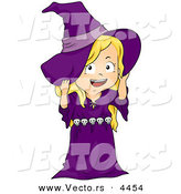Vector of a Happy Halloween Cartoon Girl in a Witch Costume by BNP Design Studio