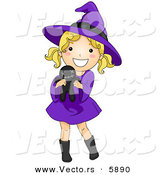 Vector of a Happy Halloween Cartoon Witch Girl Holding a Voodoo Doll by BNP Design Studio