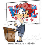 Vector of a Happy Happy Cartoon Female Politician Giving a Vote Themed Speech Before an Election by Toonaday