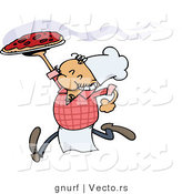 Vector of a Happy Italian Caroon Chef Running with a Fresh Hot Pizza Pie by Gnurf