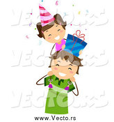 Vector of a Happy Little Birthday Girl with a Gift on Her Dad's Shoulders by BNP Design Studio