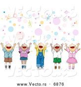 Vector of a Happy Party Kids Celebrating with Their Hands up over Bubbles and Confetti by BNP Design Studio