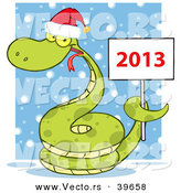 Vector of a Happy Snake Wearing a Santa Hat with a 2013 Sign in the Snow by Hit Toon