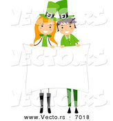 Vector of a Happy St. Patrick's Day Boy and Girl Holding a Blank Sign While Smiling by BNP Design Studio