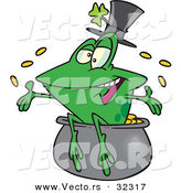 Vector of a Happy St. Patrick's Day Cartoon Frog Tossing Gold Coins into the Air from a Pot by Toonaday