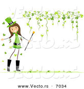 Vector of a Happy St. Patrick's Day Girl Beside a Blank Background with Clovers Forming a Border by BNP Design Studio