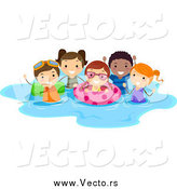 Vector of a Happy Summer Stick Kids Playing in a Pool by BNP Design Studio