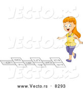 Vector of a Happy White School Girl Playing Hop Scotch on the Playground at Recess by BNP Design Studio