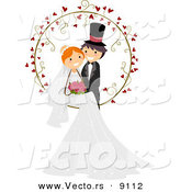 Vector of a Happy Young Couple Posing at a Wedding with Love Hearts by BNP Design Studio