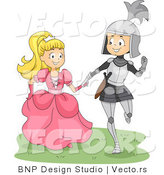 Vector of a Happy Young Knight and Princess Walking Together by BNP Design Studio