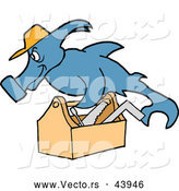 Vector of a Hard Working Cartoon Hammerhead Shark Repair Man Carrying a Wood Tool Box by LaffToon