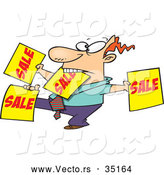 Vector of a Hard Working Cartoon Salesman Advertising Lots of 'SALE' Signs by Toonaday