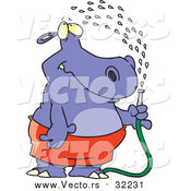 Vector of a Hippo Spraying Himself with a Hose by Toonaday