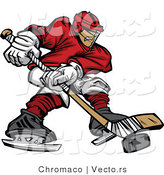 Vector of a Hockey Player Moving Puck with Stick by Chromaco