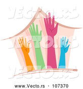 Vector of a Home with 4 Different Colored Hands and Arms Reaching Upwards by BNP Design Studio