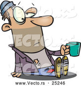 Vector of a Homeless Cartoon Man Holding a Money Cup out by Toonaday