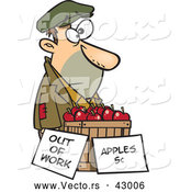 Vector of a Homeless Cartoon Man Trying to Sell Fresh Red Apples for 5 Cents Each - out of Work by Toonaday
