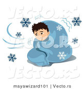Vector of a Homeless Sick Boy Shivering Under Blanket While It Snows Outside by Mayawizard101
