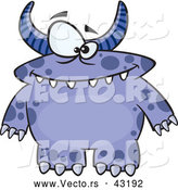 Vector of a Horned Cartoon Blue Monster with Spots by Toonaday