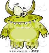 Vector of a Horned Cartoon Green Monster with Spots by Toonaday