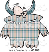 Vector of a Horned Cartoon Plaid Monster with Spots by Toonaday