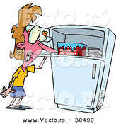 Vector of a Hot Cartoon Woman Standing Beside Freezer While Having a Hot Flash by Toonaday