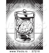 Vector of a Human Brain in a Jar - Black and White Art by Lawrence Christmas Illustration