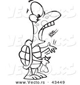 Vector of a Hungry Cartoon Tortoise Popping a Fly into His Mouth - Coloring Page Outline by Toonaday