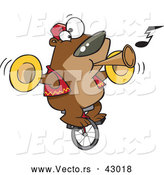 Vector of a Intelligent Cartoon Bear Playing Music While Riding a Unicycle by Toonaday