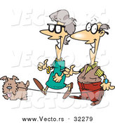 Vector of a Jolly Senior Couple Walking Their Dog by Toonaday
