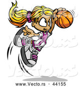 Vector of a Jumpling Cartoon Basketball Girl Player with the Ball by Chromaco