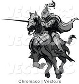 Vector of a Knight Charging on Horse While Aiming Lance - Grayscale by Chromaco