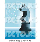 Vector of a Knight Chess Piece on Blue with a Wire Globe in Background by David Rey