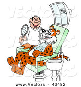 Vector of a Leopard Cat Smiling and Showing His Fangs to a Happy Dentist in an Exam Room by LaffToon