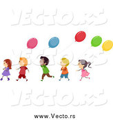 Vector of a Line of Happy Diverse Children with Balloons by BNP Design Studio