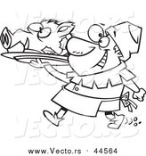 Vector of a Lineart Cheerful Castle Cook Chef Carrying a Pig Head on a Platter by Toonaday