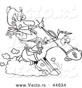 Vector of a Lineart Cowboy Hitting the Horse Brakes by Toonaday