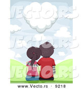 Vector of a Loving Couple Sitting Together While Gazing at a Heart Shaped Love Cloud by BNP Design Studio