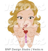 Vector of a Loving Girl Blowing Heart Kisses from Her Red Lips by BNP Design Studio