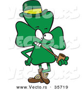 Vector of a Lucky St. Patrick's Day Cartoon Shamrock Mascot Smoking a Pipe by Toonaday
