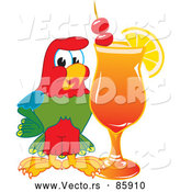 Vector of a Macaw Parrot Mascot with a Fruity Cocktail by Toons4Biz