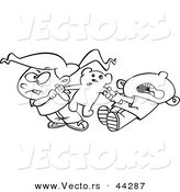 Vector of a Mad Cartoon Boy and Girl Fighting over a Teddy Bear - Coloring Page Outline by Toonaday