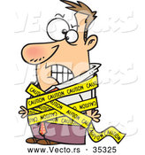 Vector of a Mad Cartoon Businessman Tied with Caution Tape by Toonaday