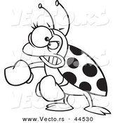 Vector of a Mad Cartoon Ladybug with Boxing Gloves - Coloring Page Outline by Toonaday