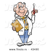 Vector of a Male Senior Caucasian Doctor in a Lab Coat, Wearing a Stethoscope, Holding a Clip Board and Looking at a Thermometer by LaffToon