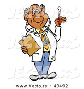 Vector of a Male Senior Hispanic Doctor in a Lab Coat, Wearing a Stethoscope, Holding a Clip Board and Looking at a Thermometer by LaffToon