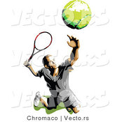 Vector of a Male Tennis Player Tossing and Serving the Ball by Chromaco