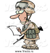 Vector of a Marine Soldier Man in a Camouflage Uniform and Helmet, Reading a Letter by Toonaday