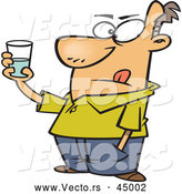 Vector of a Mental Cartoon Man Looking at a Glass Half Empty and Half Full of Water by Toonaday