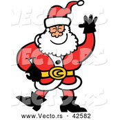 Vector of a Merry Cartoon Santa Waving While Smiling by Zooco